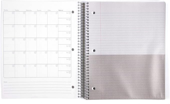 Mintra Office Durable Spiral Notebooks, 5 Subject (Red, College Ruled 1pk)