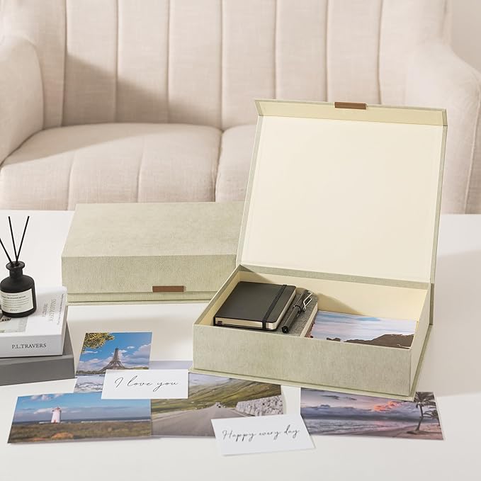 Soul & Lane - Letter Keepsake Box, Magnetic Lid, Set of 2, Ash Green | Decorative Photo and Document Organizer, Memory Case for Pictures, Cards and Albums, Elegant Home Office Storage Holder