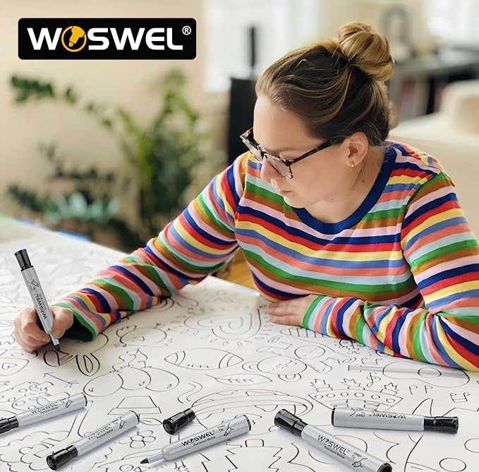 WOSWEL 100 Pack Permanent Markers Bulk, Chisel Tip, Black, Jumbo Thick Large Permanent Markers, Wide Tip Markers, Works on Plastic,Wood,Stone,Metal and More, Perfect for Signs and Posters