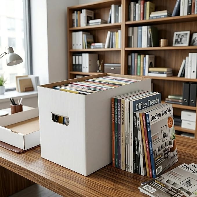 Max Protection Magazine Storage Boxes with Lids - Heavy Duty, 5 Pack | 200 lb Test Corrugated, Made in USA, File and Document Organizer, White, Tool-Free Assembly