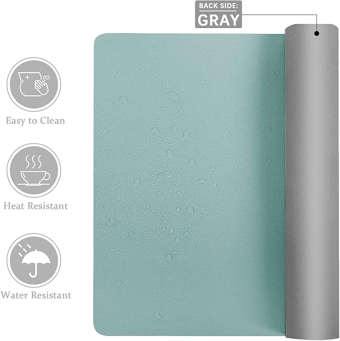 Desk Mat Large protector Pad - Multifunctional Dual-sided Office Desk Pad,Smooth Surface Soft Mouse Pad,Waterproof Desk Mat for Desktop, Pu Leather Desk Cover for Office/Home(Lake Blue, 23.6" x 13.7")