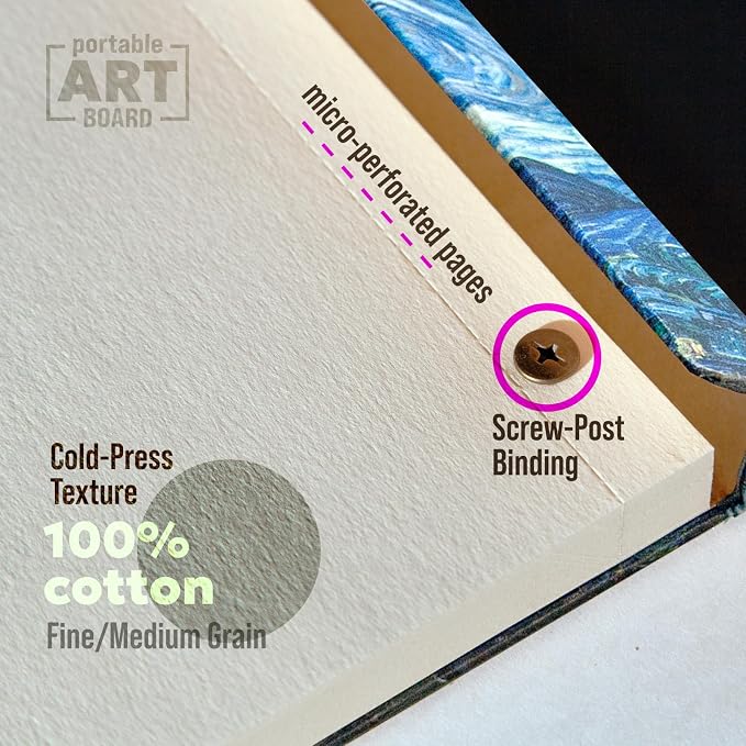 Watercolor Paper Pad — Magnetic Hardcover — 100% Cotton Watercolor Paper, Cold Press 200 GSM — 40 Sheets — Lay-Flat Watercolor Sketchbook — Art Supplies — KIROSKETCH (Starry Night 9x12 inch (A4)