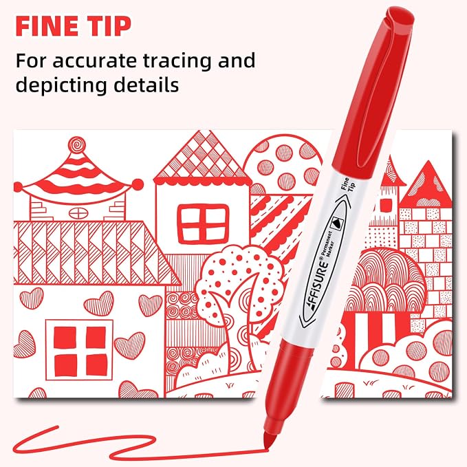Red Permanent Markers Bulk, 75 Count, Quick Drying and Fade Resistant, Fine Point Marker works on Paper, Plastic, Metal, Wood, Perfect for Classroom, Home, Office