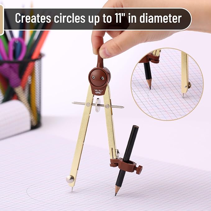 Mr. Pen- Metal Geometry Compass, Center-Wheel Design | Precision Drafting Compass with Pencil for School & Technical Drawing, Draws Circles up to 11 Inches Diameter