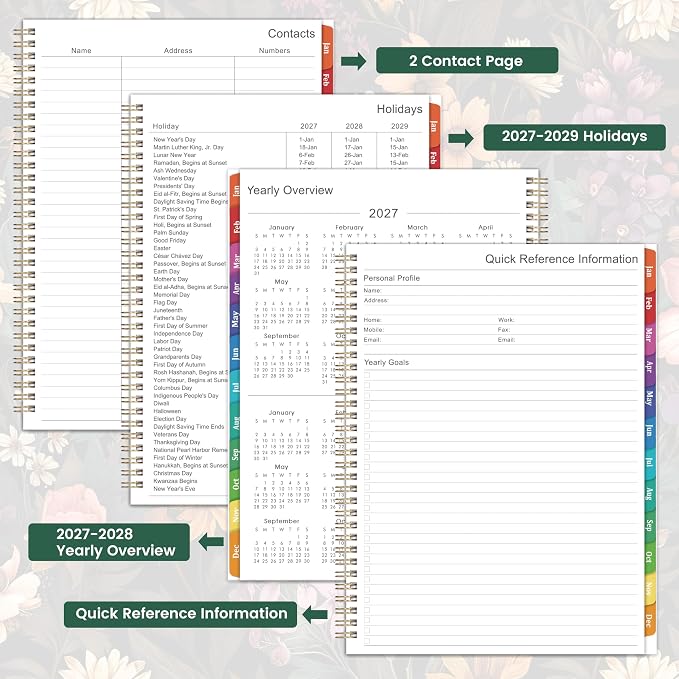 Indeme 2027 Planner, 2027 Planner Weekly and Monthly, Jan 2027 - Dec 2027, 11'' x 9", Calendar Planner, Colorful Monthly Tabs, Twin-wire Binding, Back Pocket, Holidays, Organization for Office Home School
