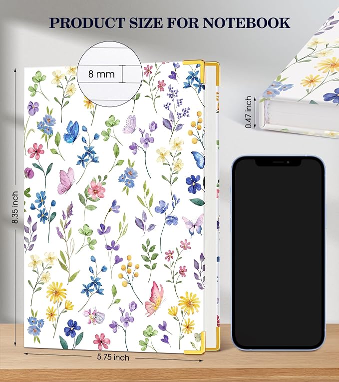 Lined Journal Notebook for Women, A5 Hardcover Leather Journaling Notebooks for Writing, 200 Pages Travel Journal, College Ruled Notebook for Work School, Note Taking 5.75'' X 8.38'' Purple Floral