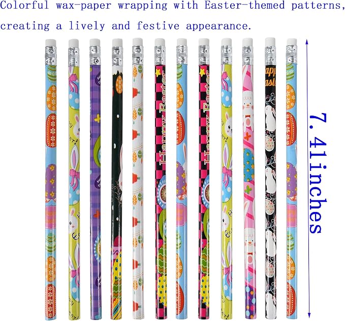 72PCS Wooden cased Easter Pencils for Kids Bulk with Erasers, Wood Pencils for School,Drawing,Gift (72PCS) (Easter, 72)