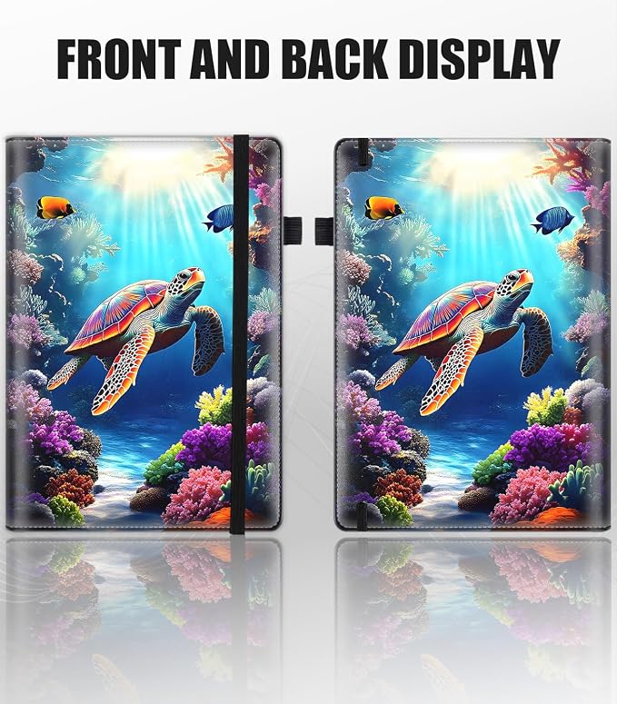 Hardcover Executive Notebooks, A5 PU Leather Lined Journal Notebook, 200 Pages Thick Paper Subject Notebooks for School,Work,Home Writing Business Notebook, Diary Book ， Sea Turtle Ocean