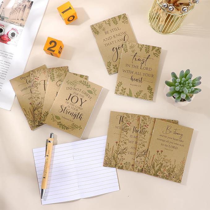 Ctosree 60 Pcs Christian Gifts Bulk for Women Bible Verse Notebook Prayer Journal Inspirational Ballpoint Pen Notepad Church Gift for Women Pastor's Wife Vbs Sunday School Back to School Gift (Brown)