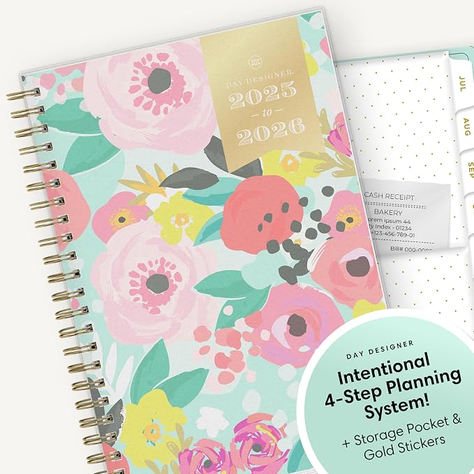 Blue Sky 2025-2026 Weekly & Monthly Academic Planner, 5"x8" | July 2025 - June 2026, Secret Garden Mint, Flexible Cover, Tabs, Storage Pocket, Stickers, Academic Year, Day Designer