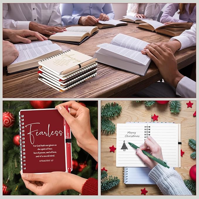 Kosiz 24 Sets Christian Gifts Bulk Christian Notebooks with Pens Inspirational Prayer Journals Bulk A6 Spiral Small Notepads for Women Men Church Members Bible Study Groups (Retro Color)