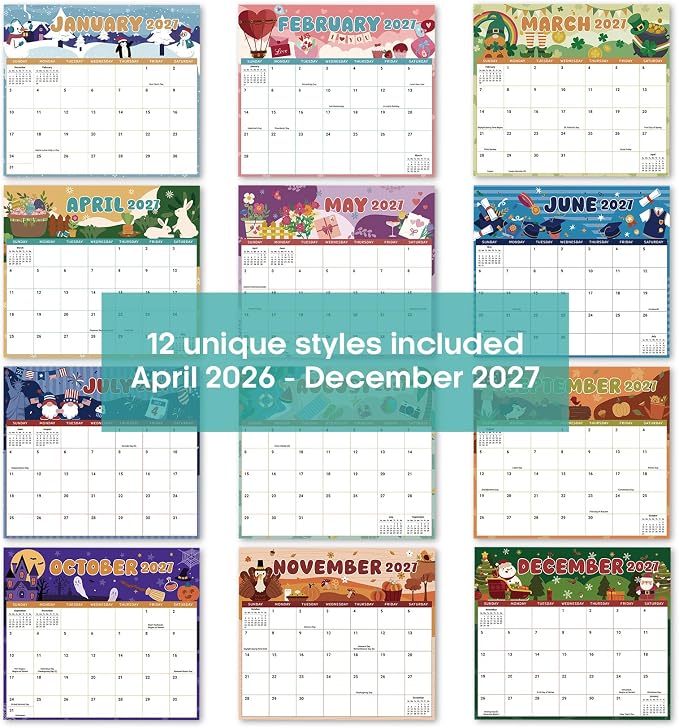 Aesthetic 2026-2027 Magnetic Calendar for Refrigerator, 21-Month Fridge Calendar Magnet from April 2026 to December 2027, Easy Organizing, Watercolor Festiva
