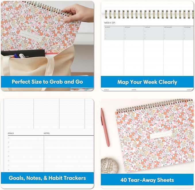 Blue Sky Undated Weekly Planner Pad, 12"x9", Catira | Top Safety Wirebound, Notes Section, For Office and School