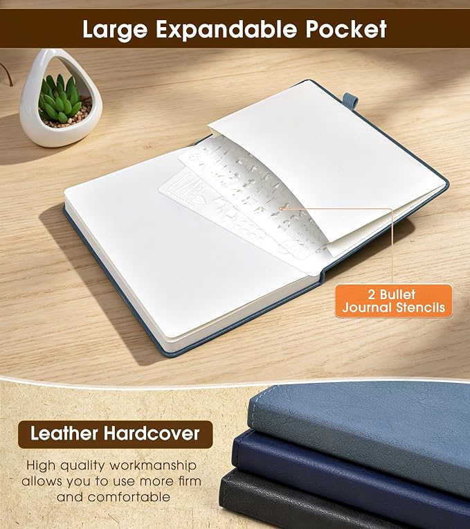 Journal Notebook, A5 Leather Hardcover Blank Sketchbook, 160 Pages, 180° Lay-Flat Binding, 100 GSM Thick Paper, for Sketching, Drawing, Art Journaling & Creative Writing (DustyBlue)