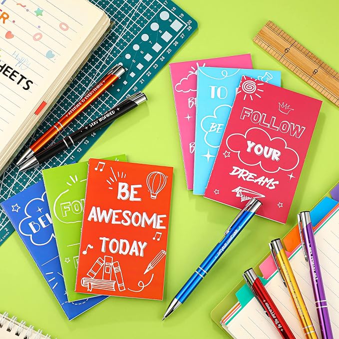 Geyee 24 Pcs Mini Motivational Pens Inspirational Notepads Bulk Appreciation Gifts Small Journals Funny Ballpoint Pen Set Prizes Men Women Office Travel Party Favors(Funny)