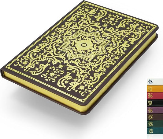 Gilded Vintage Leather Journal Hardcover Antique Diary Notebook | Ornate Decorative Pattern Cover, Premium Lined Paper, Classic Diary for Journaling, Writing, Poetry & Gifting