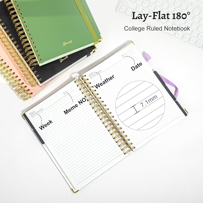 Yoment Leather Spiral Notebooks for Work 5 Subject Notebook College Ruled with Dividers 360 Pages B5 Hardcover Lined Journals for Women Men Writing B5 Size, Purple
