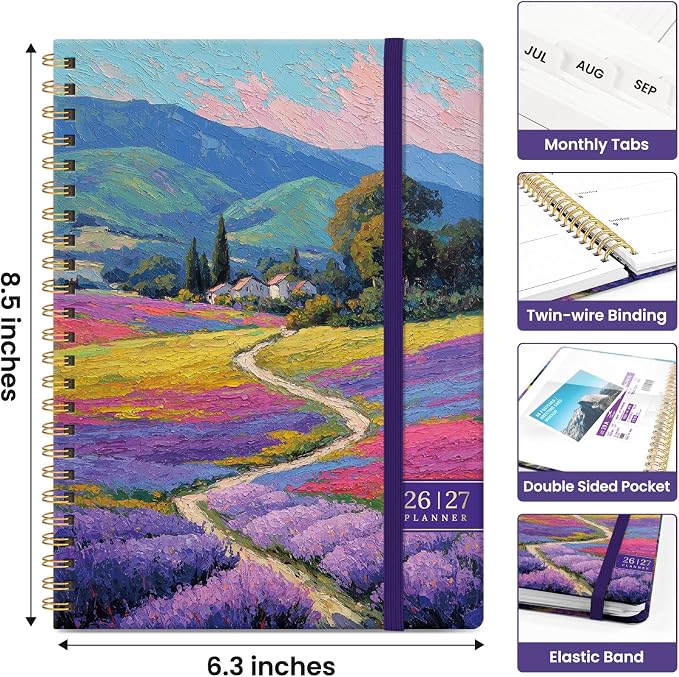 Planner 2026-2027, Academic Year Monthly and Weekly Calendar Planner, Jul 2026 - Jun 2027, Hardcover Teacher Student Planning Agenda book with Tabs, Perfect for School Office Supplies, 6.3" x 8.5" - Sienna Meadows