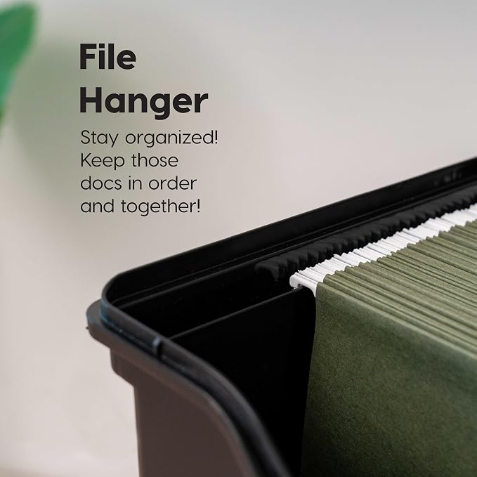 IRIS USA Slim Portable File Box Organizer with Lid, Letter Files, Black | Carry letter size files, folders and paperwork with a slim portable design and secure storage for everyday organization