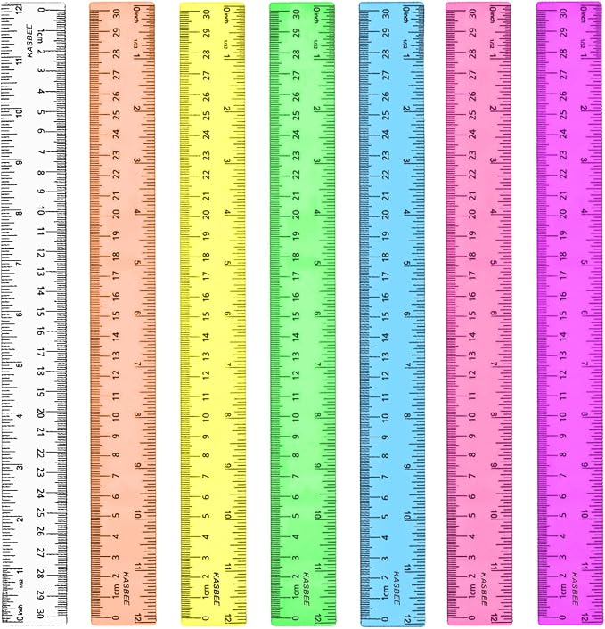 12 Inch Clear Ruler, Kids Ruler, School Ruler, Colored Plastic Rulers, in and cm, Pack of 7
