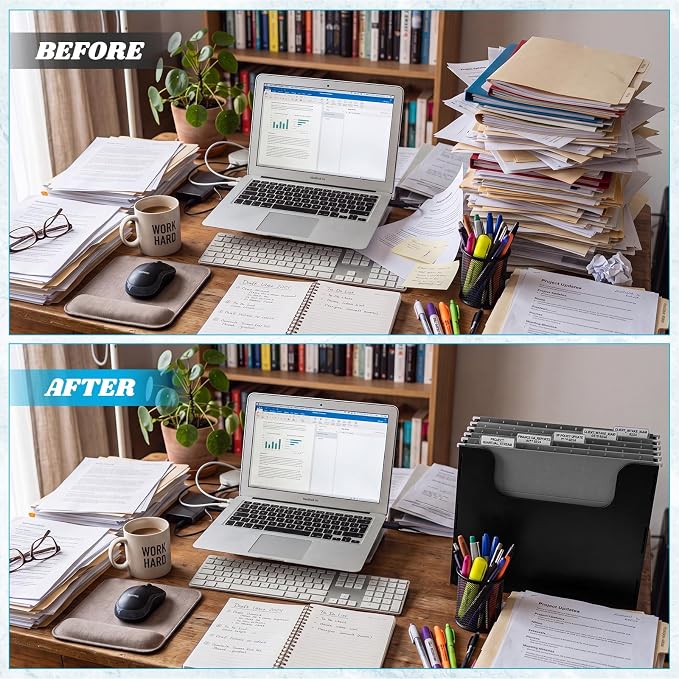 Qeeenar 2 Pcs Desktop Hanging File Organizer Box with 10 Pcs Gray Hanging File Folders Letter Size Folder Storage Portable Storage Cabinets Document Holder for Office Supplies Home