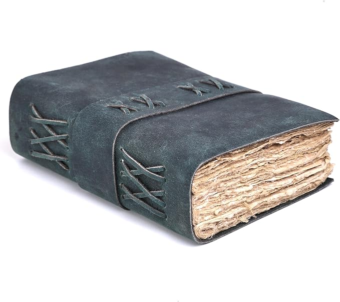 Leather Bound Vintage Journal for Women & Men – Book of Shadows – Lock Closure – 200 Pages of Antique Deckle Edges Handmade Paper (Pine Green, 7 x 5 inches)
