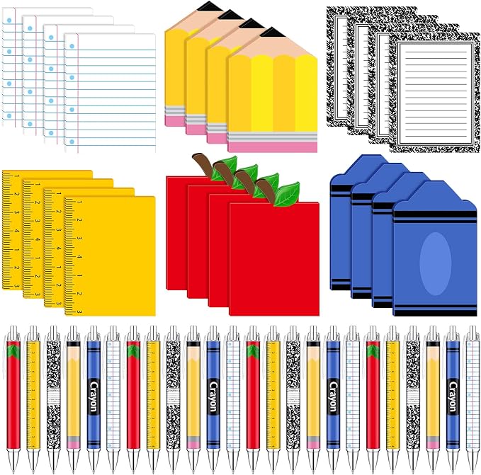 Eaasty 72 Pcs Back to School Teacher Gifts Bulk Cute Composition Notepads and Ballpoint Pens with Ribbon Inspirational Appreciation Thank You Gifts for Teacher Student Staff Coworker