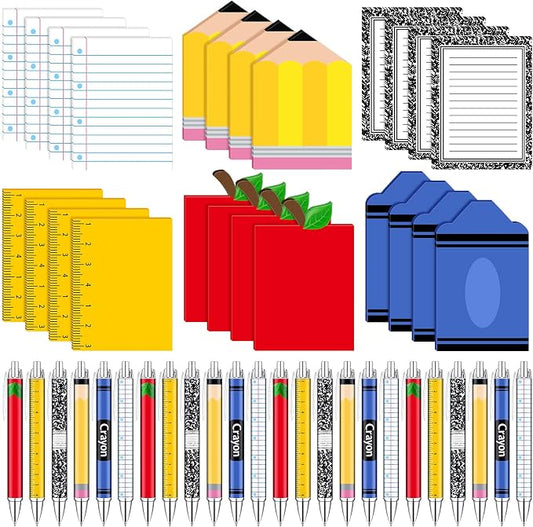 Eaasty 48 Pcs Back to School Teacher Gifts Bulk Cute Composition Notepads and Ballpoint Pens with Ribbon Inspirational Thank You Gifts for Teacher, Student, Staff, Coworker