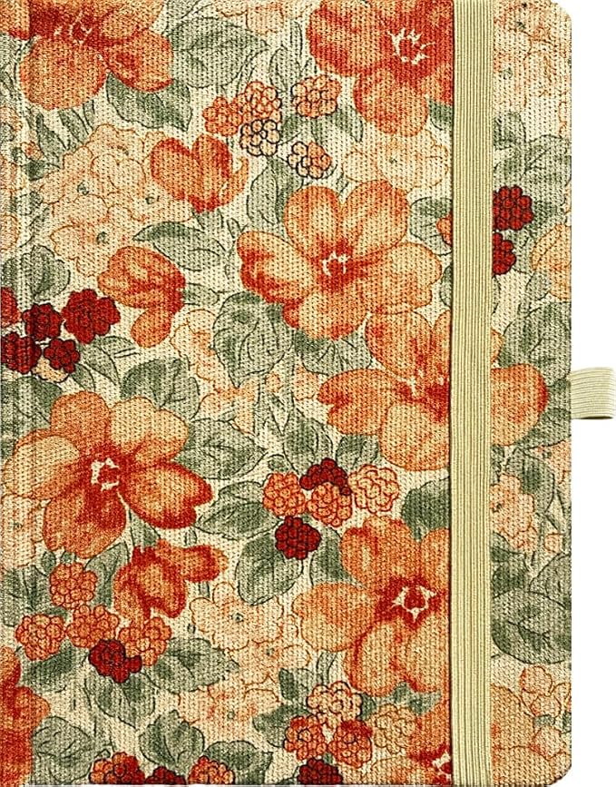 ipoul Writing Journal for Women, Cute Notebook, Lined Paper, A5, 6"x8", Hardcover, Lay-flat, Camellia Flower, Orange