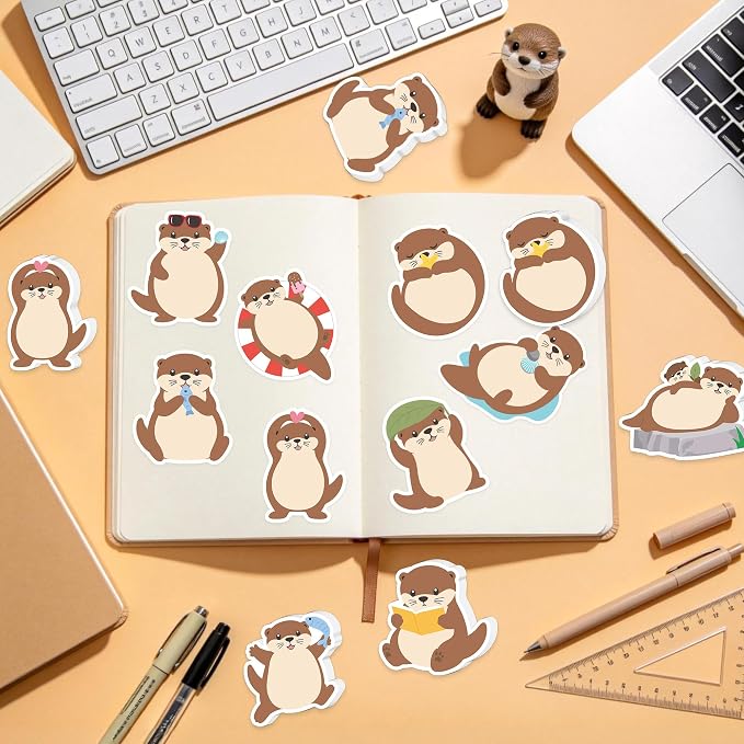 Xqumoi 30 Pack Otter Sticky Notes - Cute Cartoon Otters Theme Self Sticky Notepads Sea Animal Writing Memo Pads for Animal Lover Gifts Birthday Baby Shower Classroom Ocean Party Favors