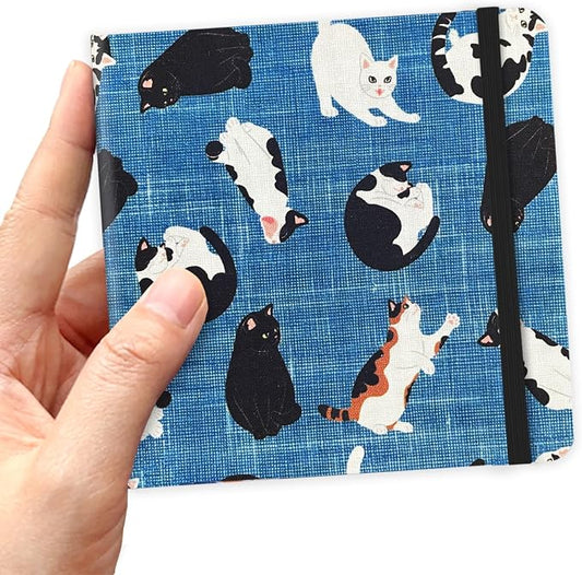 qianshan 4.8" x 4.8" Hardcover Sketchbook,Small Mixed Media Sketch Pad,96 Sheets 80gsm Acid-Free Artist Travel Journal Pocket Blank Notepad for Adults Drawing Painting,Art Supplies.Lake Blue Cat
