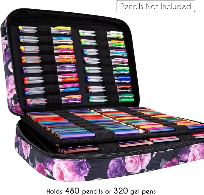 YOUSHARES 480 Slots Colored Pencil Case - Big Capacity Pen Case Organizer with Multilayer Holder large Colored Pencil Case (Purple Pink Rose)