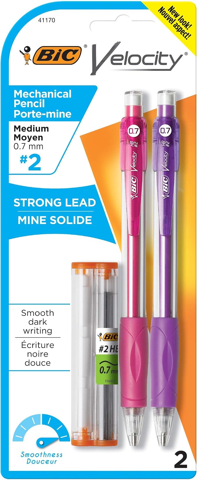 BIC Velocity Mechanical Pencils, With Colorful Barrel, Medium Point (0.7mm), 2-Count Pack Mechanical Pencils With Erasers