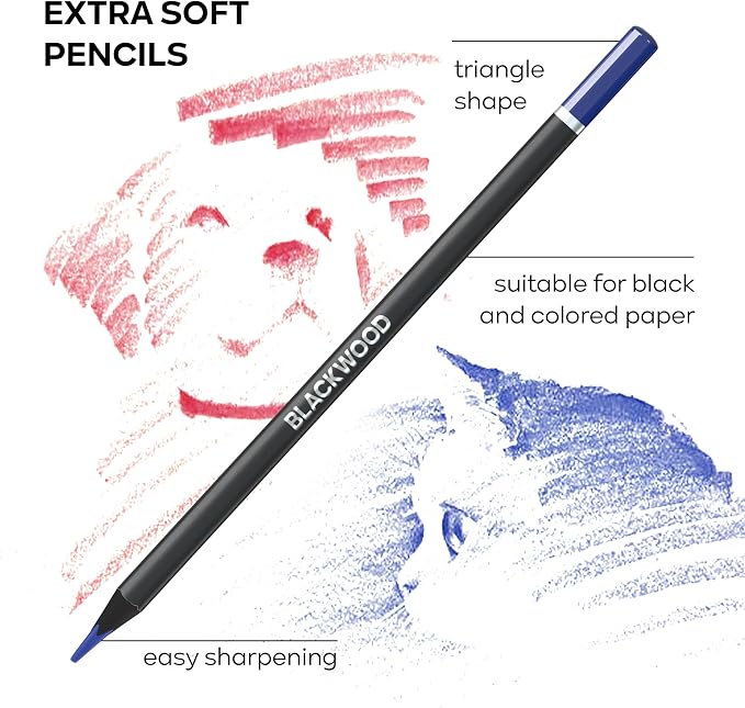 Blackwood Colored Pencils Set – 24 Soft Core Triangular Colored Pencils, Premium Black Wood, Pre-Sharpened, 3mm Lead for Drawing, Sketching & Coloring