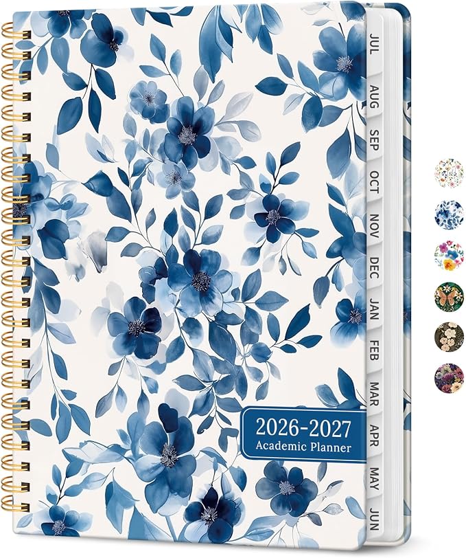 Planner 2026-2027, Academic Year Monthly and Weekly Calendar Planner, Jul 2026 - Jun 2027, Hardcover Teacher Student Planning Agenda book with Tabs, Perfect for School Office Supplies, 6.3" x 8.5" - Watercolor Petal