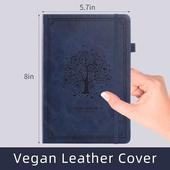 Lined Notebook with Gift Box for Women Men 320 Pages A5 Hardcover Leather with Pen Holder College Ruled Journals for Work Note Taking Travel School Navy Blue
