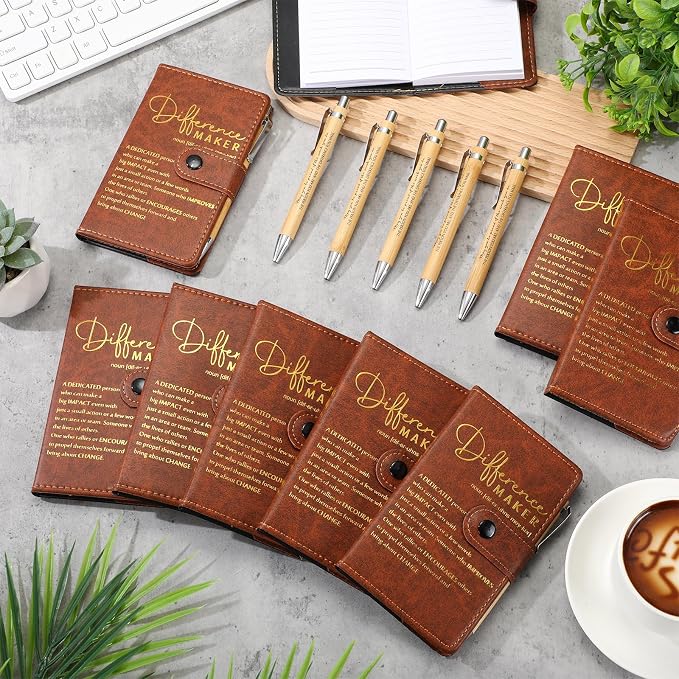 Honoson 10 Sets Difference Maker Employee Appreciation Inspirational A5 Leather Journal Motivational Notebook with Pen Thank You Gift for Pharmacist Neonatal Nurses Vet Tech Affirmation Gifts