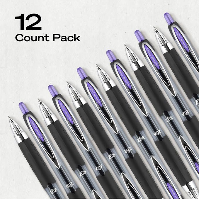 uniball™ 207 Gel Pens, Violet Ink, 0.7mm Medium Point, 12 Count | Retractable, Smooth Writing, Fraud-Resistant, uni Super Ink™