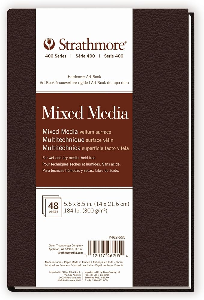 Strathmore 400 Series Mixed Media Paper Art Book, Matte Brown Cover, Natural White, Hardbound, 24 Sheets, 5.5x8.5 inch