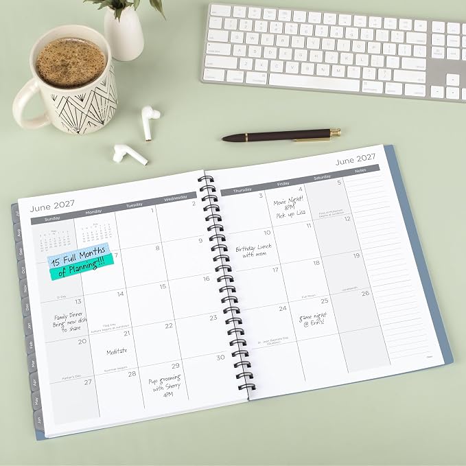 Mead Planner 2026-2027 Weekly & Monthly Academic 15-Month April-June, 8.5" x 11", Composure Blue (CAW62020) (Pack of 12)