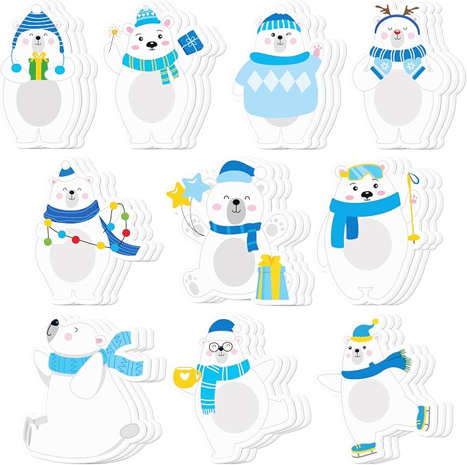 Xqumoi 30 Pack Winter Polar Bear Sticky Notes - Christmas Arctic Theme Self Sticky Notepads Polar Animal Writing Memo Pads Office School Supplies Birthday Party Favors Xmas Gift Goodies Bag Fillers