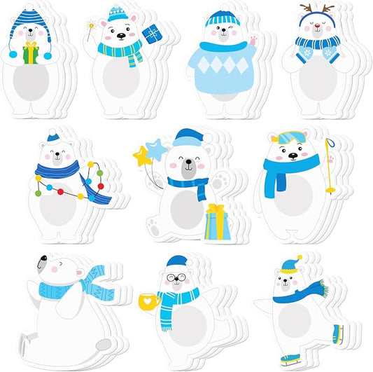 Xqumoi 30 Pack Winter Polar Bear Sticky Notes - Christmas Arctic Theme Self Sticky Notepads Polar Animal Writing Memo Pads Office School Supplies Birthday Party Favors Xmas Gift Goodies Bag Fillers