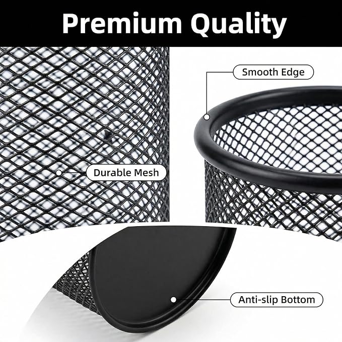 Pen Holder Mesh Pencil Holder Metal Pen Holder Pencil Holder for Desk Office Pen Organizer Black, 8 Pack