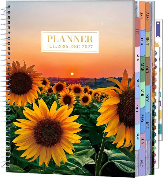 CAGIE Planner 2026-2027 18 Month July 2026-Dec 2027 Hourly Daily Calendar Weekly Monthly Planners Hardcover Large Yearly Agenda with Stickers Tabs for Women Work Mom, 8.5 x 11, Sunflower