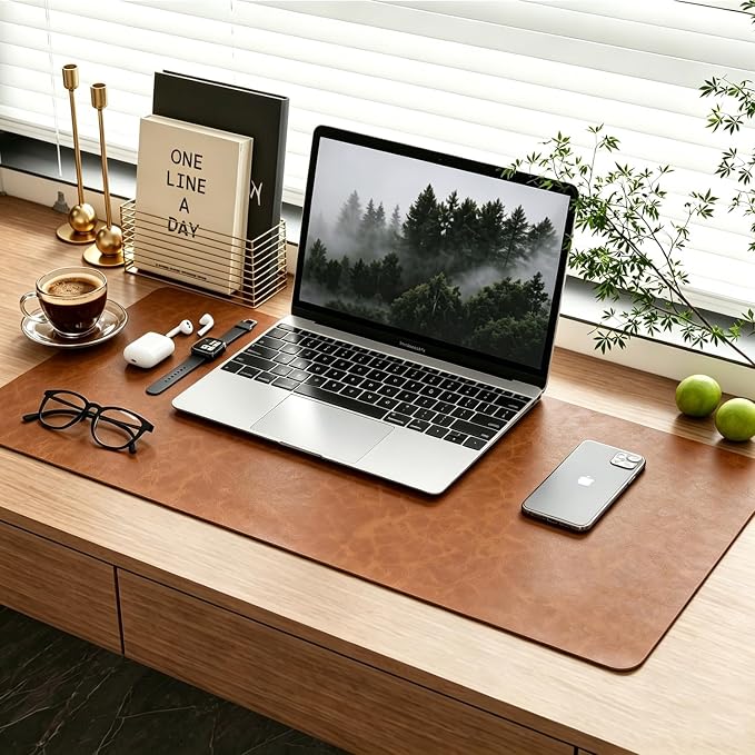 Distressed Leather Desk Mat - Non-Slip PU Leather Desk Pad Protector - Large Waterproof Mouse Pad Computer Keyboard Desk Mat Desk Accessories for Office & Home (Brown, 23.6"x15.7")