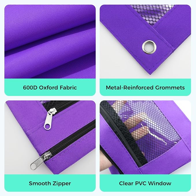 Pencil Pouch for 3 Ring Binder, Pencil Case with Zipper, 600D Fabric Pencil Pouch Bag Holder Accessories, Clear Window Pencil Case Aesthetic Back to School Organizer Pockets for Boy Girl (Purple)