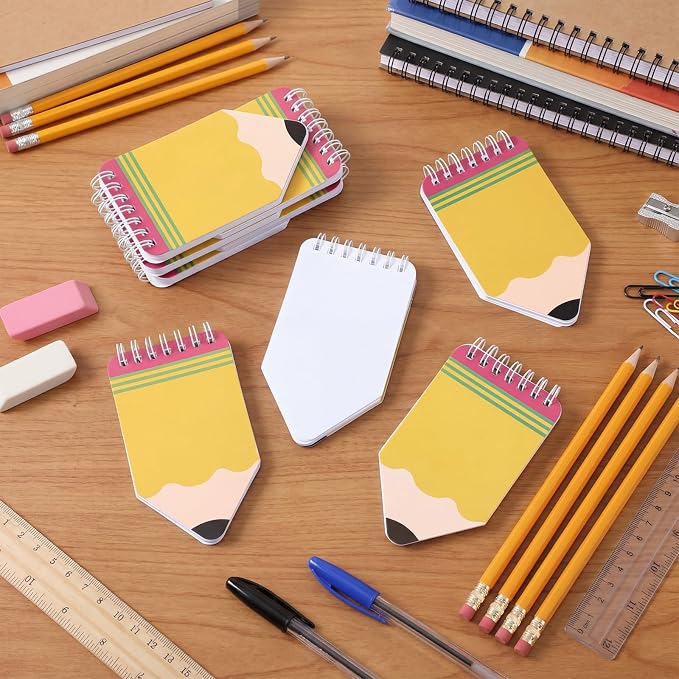 Resurhang 24 Pcs Back to School Mini Notebooks Bulk Small Pocket Spiral Notebook Pencil Shape 50 Pages Cute Tiny Notepads Memo Pads for Office Teacher Students Graduation Gifts Classroom Prizes