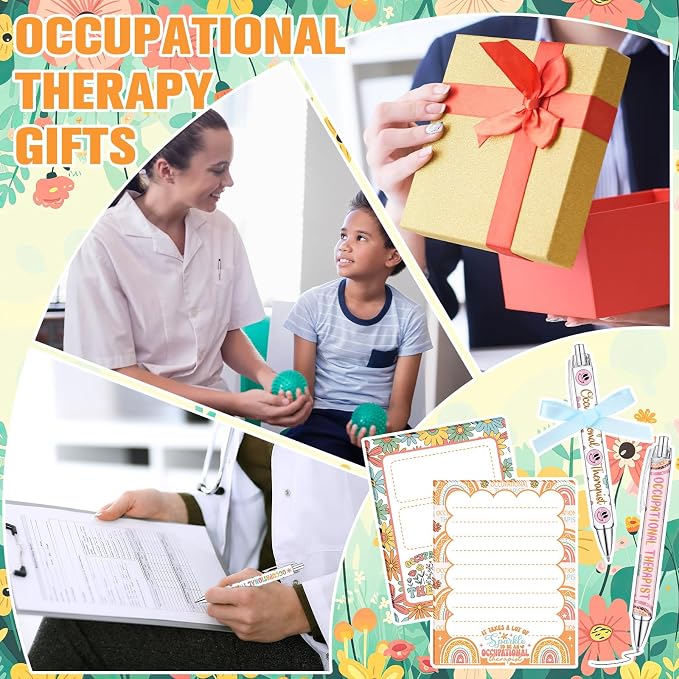 Eaasty 48 Pcs Occupational Therapy Notepads and Ballpoint Pens with Ribbon Bulk OT Month Gifts Thank You Appreciation Gifts for Occupational Therapist Women Coworker Office School Party Favor