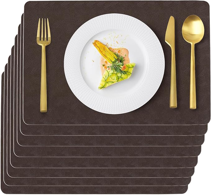 Coffee Plastic Placemats Set of 8, Faux Leather Waterproof Table Mats | Coffee Vinyl placemats,Wipeable and heat resistant table mats.Easy to clean,great for indoor and outdoor