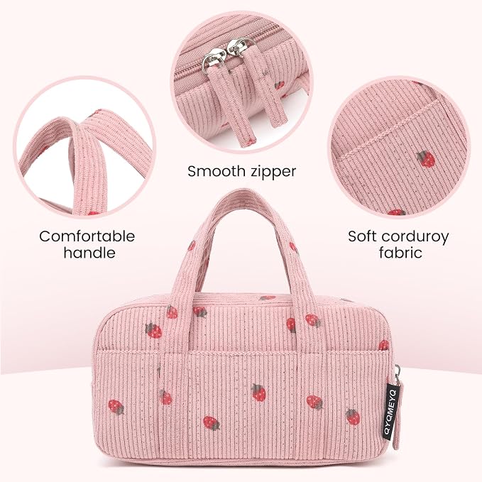 Large Pencil Case Pouch,Extra Big Pencil Bags with Zipper,Cute Corduroy Pencil Pouch with 5 Compartments,Pen Bag Wide Opening,Pencil Pouch Organizer, Pencil Box for Teen Girls Adults (Pink)